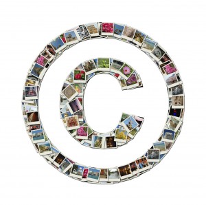 Copyright sign - conceptual illustration made like collage of tr