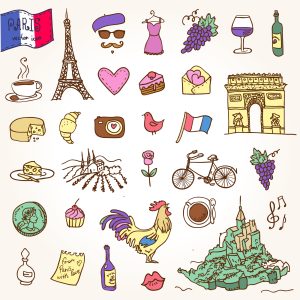 Symbols of France as funky doodles