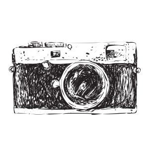 Vector illustration of retro camera in doodle style