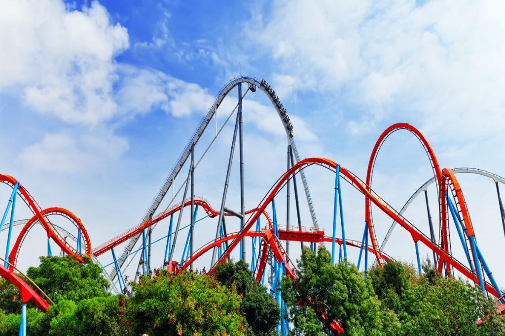 Roller Coaster in funny amusement park.